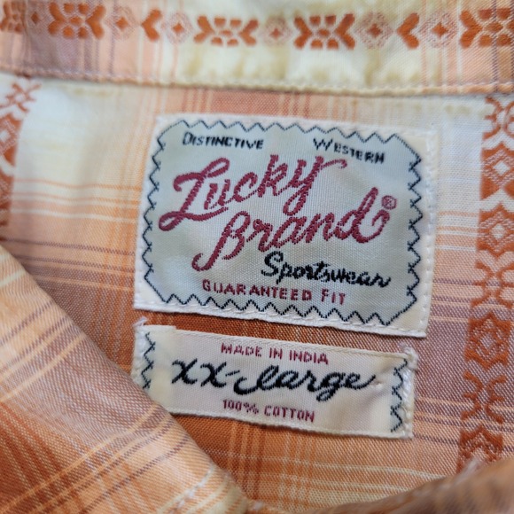 Mens Lucky Brand‎ 2XL Plaid Short Sleeve Western Aztec Snap Up Shirt - Picture 2 of 10